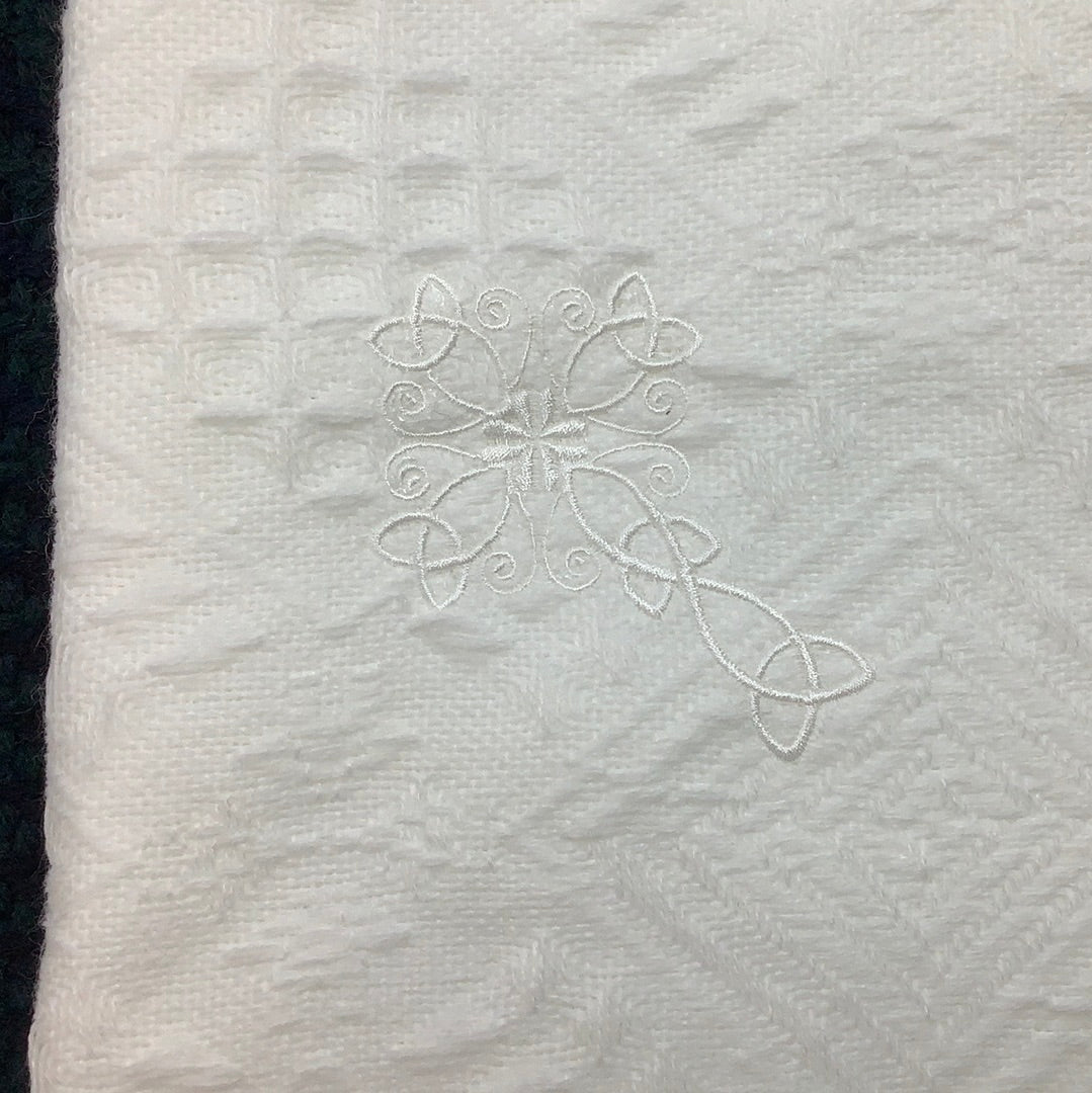 White Christening blanket with White or Green Celtic cross GCW12