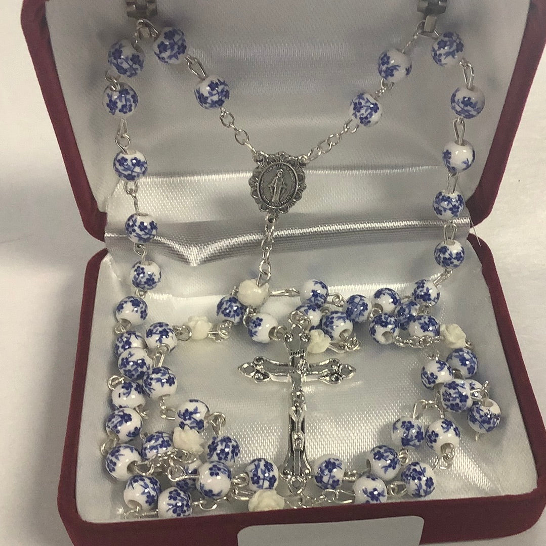 BLue floral rosary R871F
