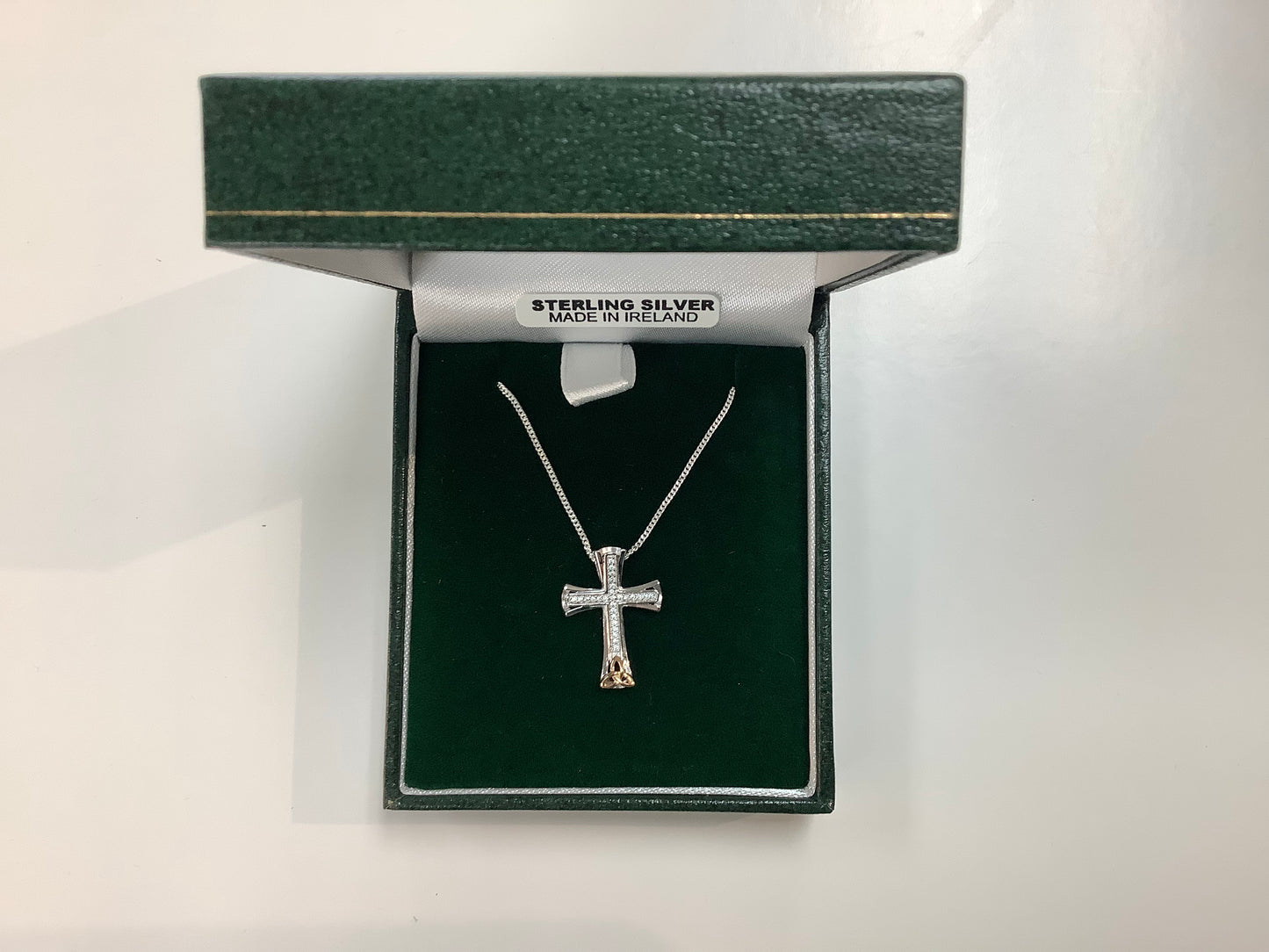 Trinity Silver Cross Pave Set Two Tone