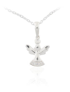 Silver Children's Angel Pendant with Encrusted Crystals (r44890)