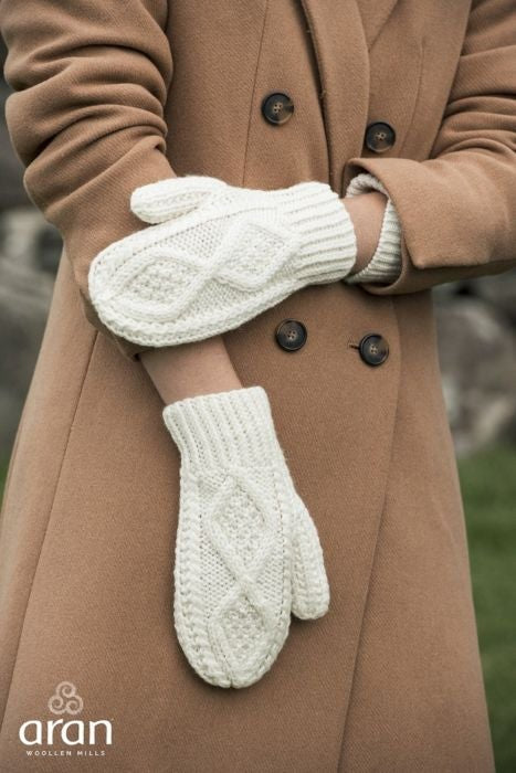 Aran hand knit mittens adult S171 natural