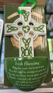 Ceramic Celtic cross water font large with Irish blessing sc03