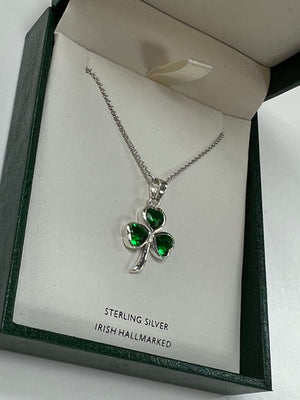 Sterling Silver Shamrock with Green CZ A1013
