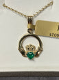 10k Claddagh pendant with emerald 10P602E