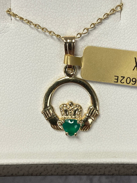 Gold Claddagh Necklace - Emerald - Diamond - 46096