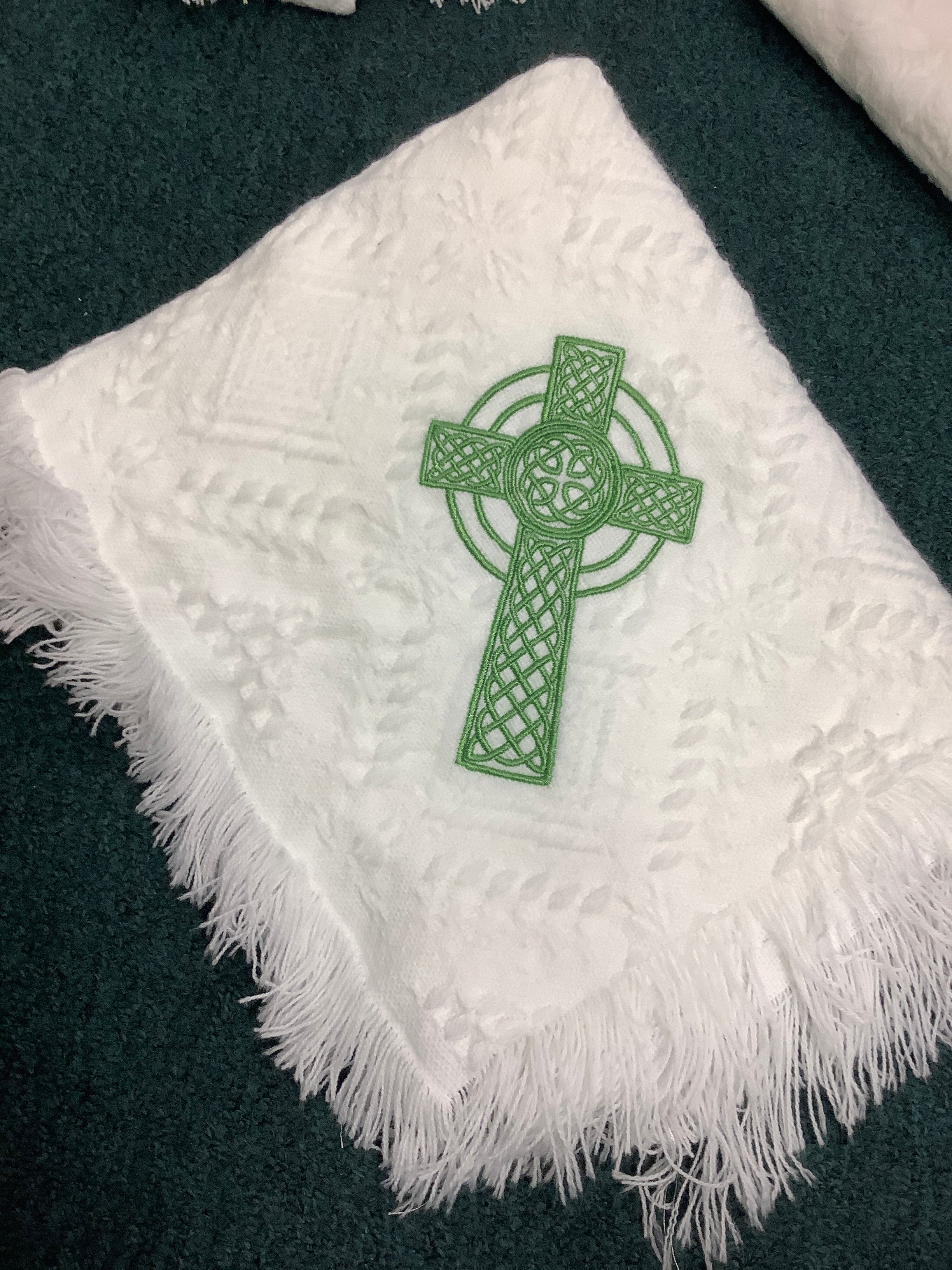 Christening Blanket with Large Green Celtic Cross GR23