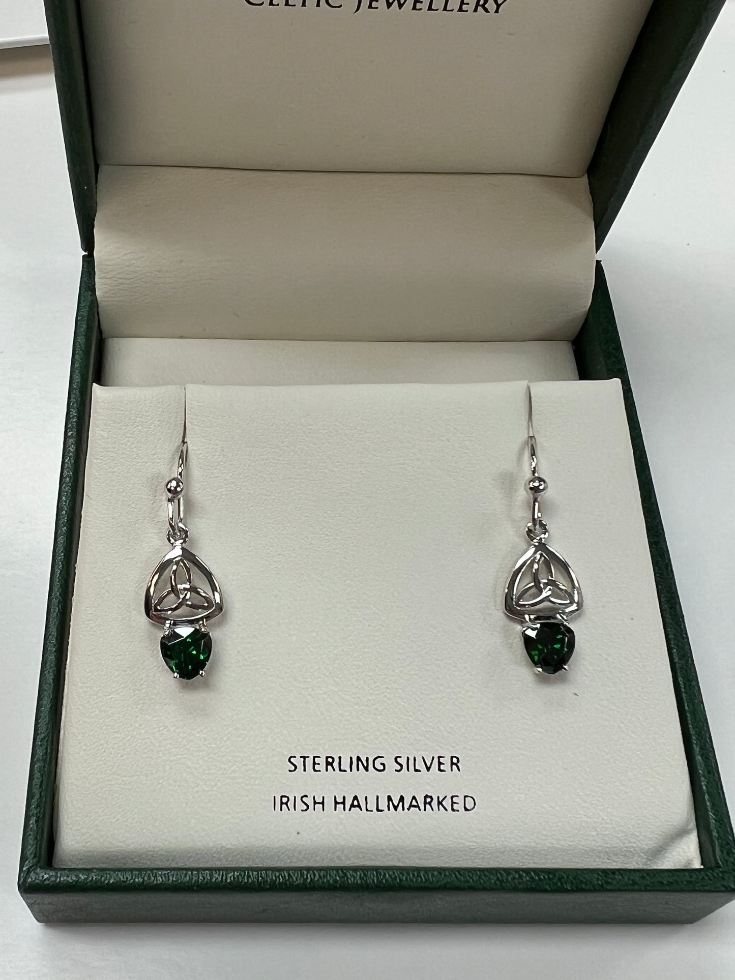 Sterling Silver Trinity earrings with green CZ A2001