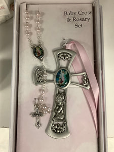 Baby Rosary & Rosary Set with Crib Medal and Pink Guardian Angel