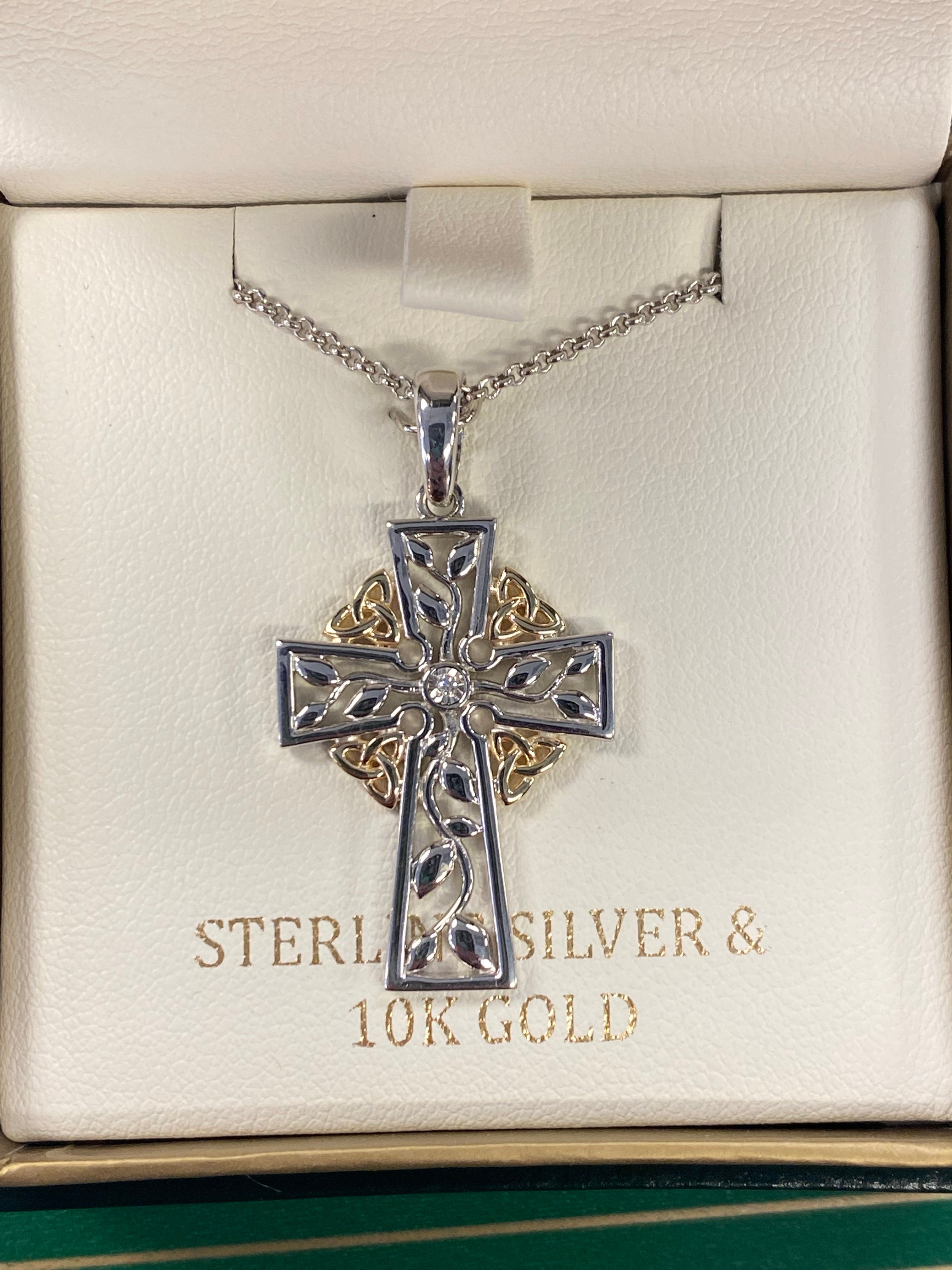 10k gold with sterling silver Celtic cross S46902