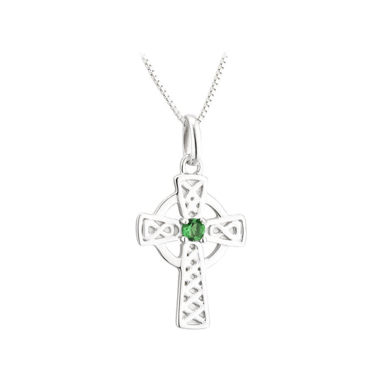 S/S LARGE GREEN CRYSTAL CROSS PENDANT Code: S46247