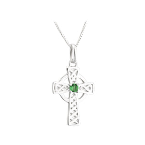 S/S LARGE GREEN CRYSTAL CROSS PENDANT Code: S46247