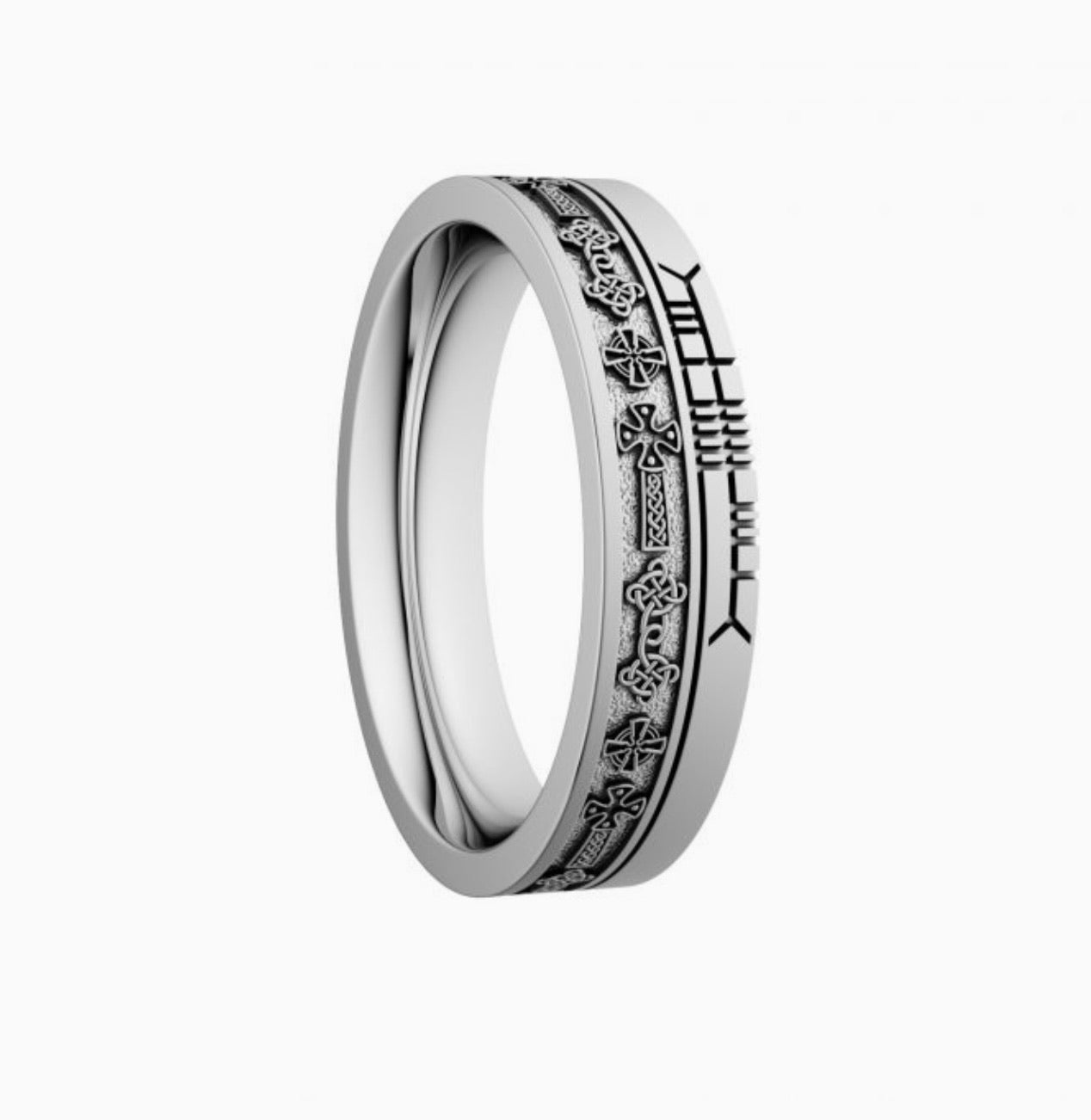 Narrow Celtic Cross Custom Ogham Wedding Ring
