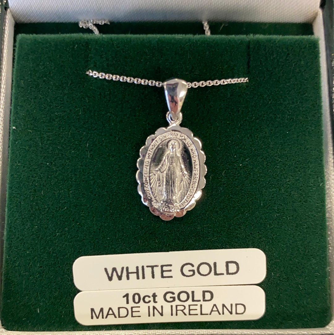 10k White Gold Miraculous Medal ma47