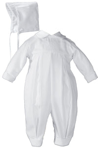 Boys Pleated Christening Baptism Coverall with Embroidered Shamrock Cluster and Hat GBSH51
