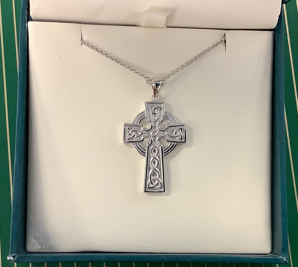 Gents heavy cross double sided stainless steel chain with sterling silver cross  S44787