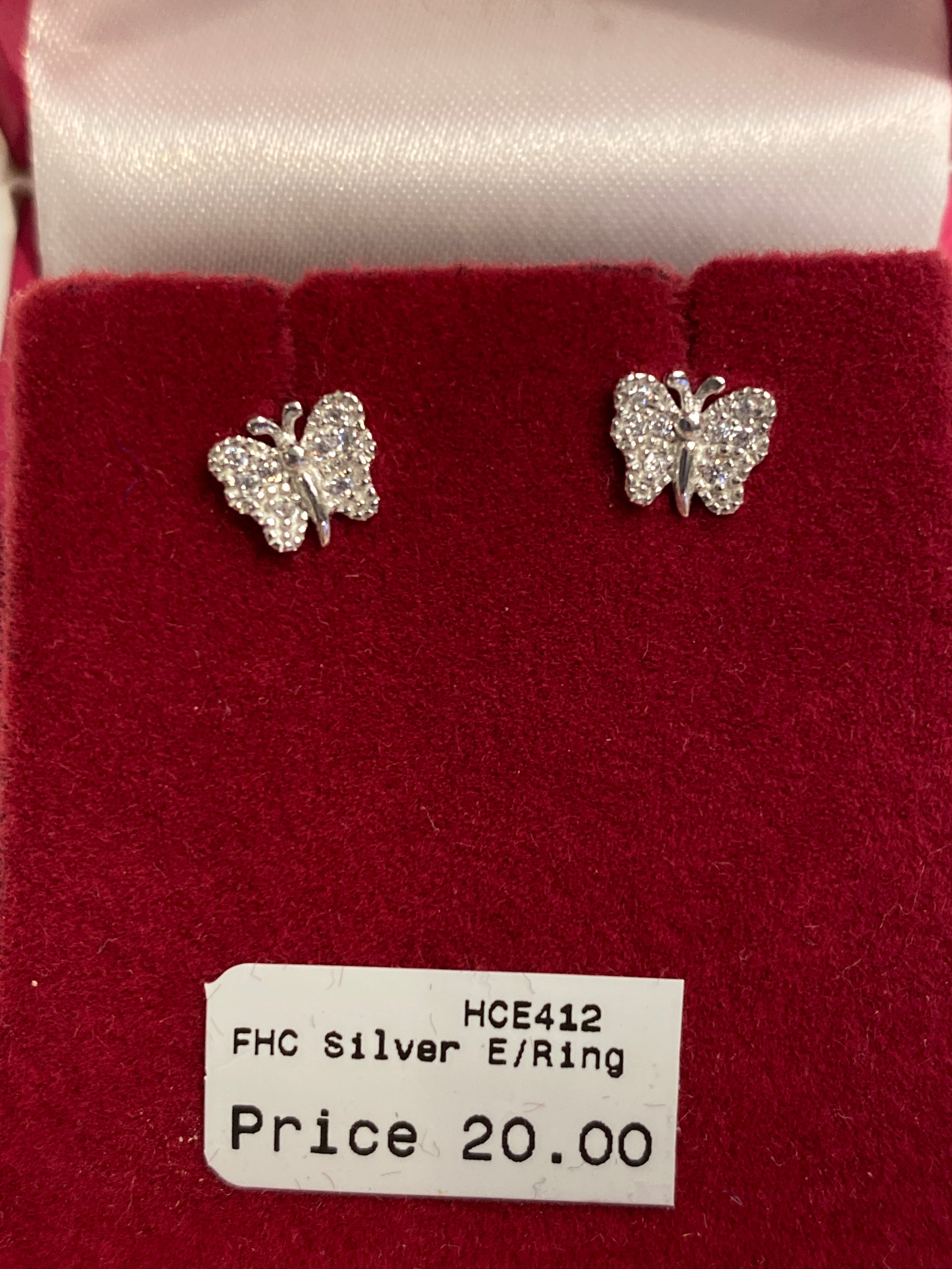 Silver butterfly pendant and earrings