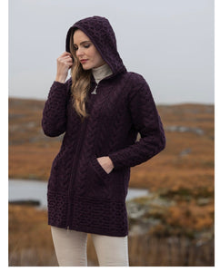 GALWAY HOODED COAT WITH CELTIC KNOT ZIPPER HD4025 Damson