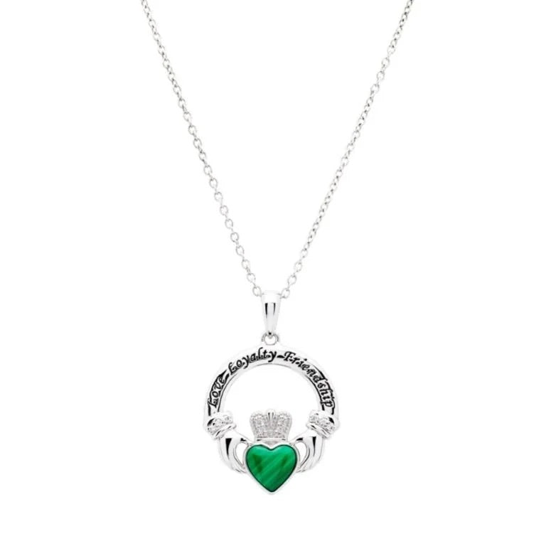 Sterling Silver Claddagh Malachite Pendant SP2288 Made By Shanore