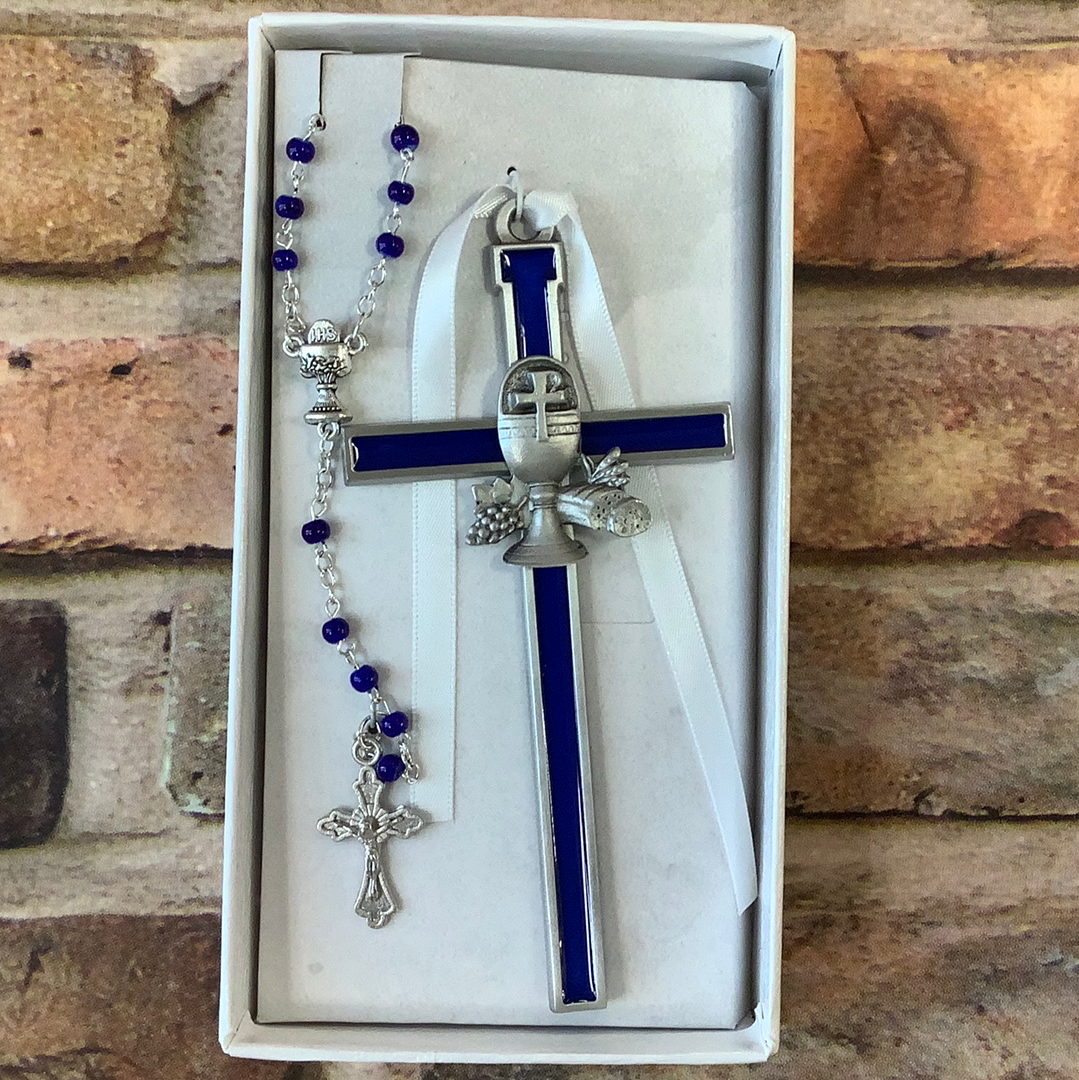 Blue enamel rosary and cross set CBS5