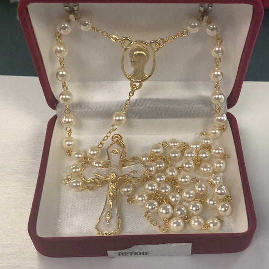 Gold plated and pearl rosary beads R278