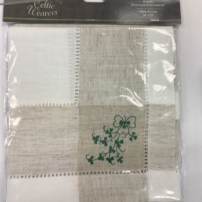 Kinsale shamrock embroidered table runner 14”x72”