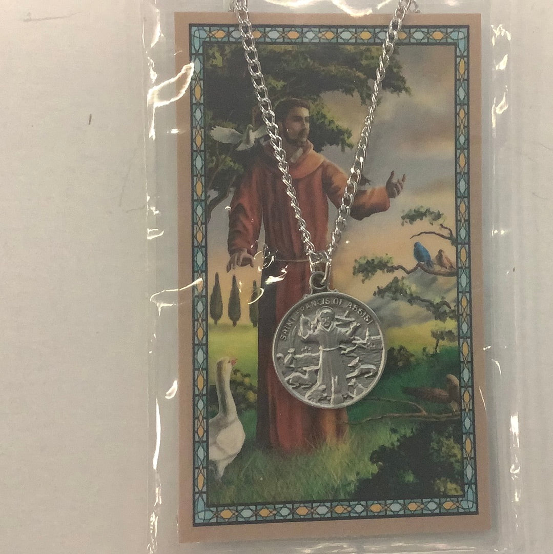 St. Francis pewter medal with prayer card