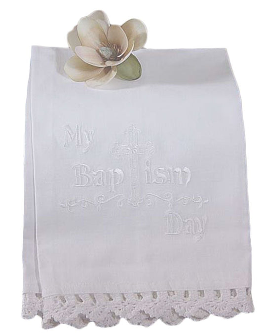 100% White Cotton Christening Towel Baptism Towel with Lace ZMNO1