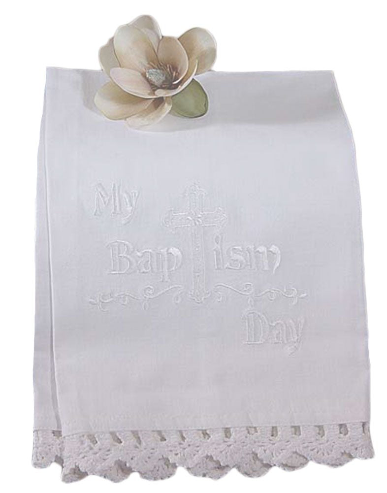 100% White Cotton Christening Towel Baptism Towel with Lace ZMNO1