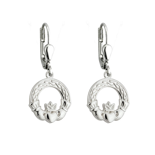 SILVER CELTIC CLADDAGH DROP EARRINGS S33271