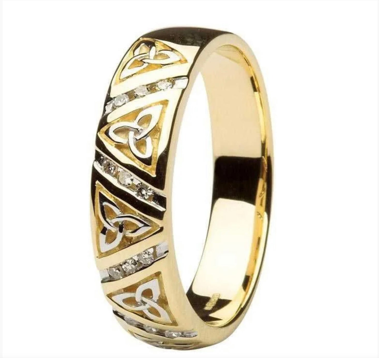 14k Diamond Wedding Ring with Trinity Design