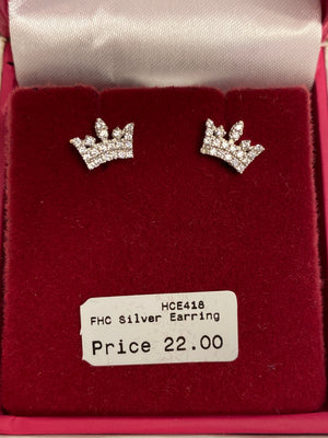 Silver crown pendant and earrings
