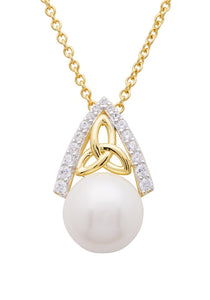 14KT Gold Vermeil Pearl/CZ Trinity Knot Necklace GV6
