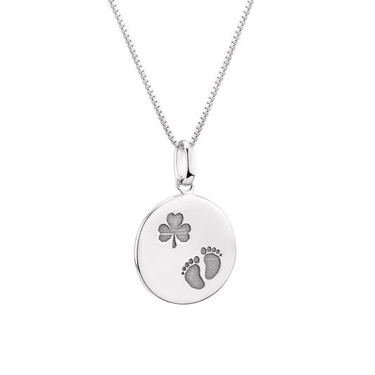 SILVER SHAMROCK BABY FEET DISC PENDANT s46891