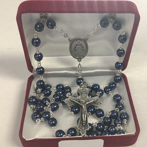 Metallic blue rosary with miraculous medal R877F