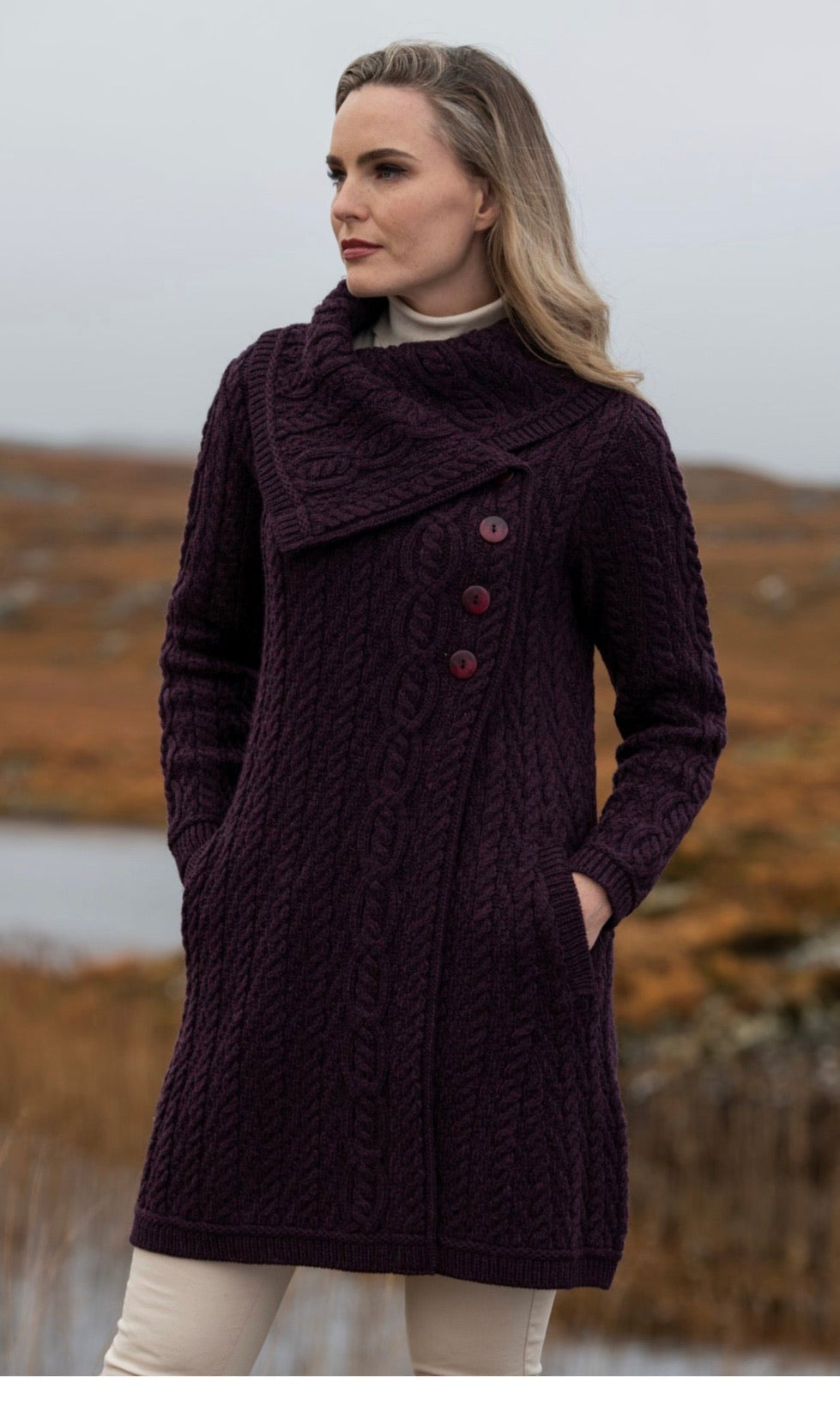 THE BURREN CHUNKY COLLAR COAT X4416 damson Medium, Large