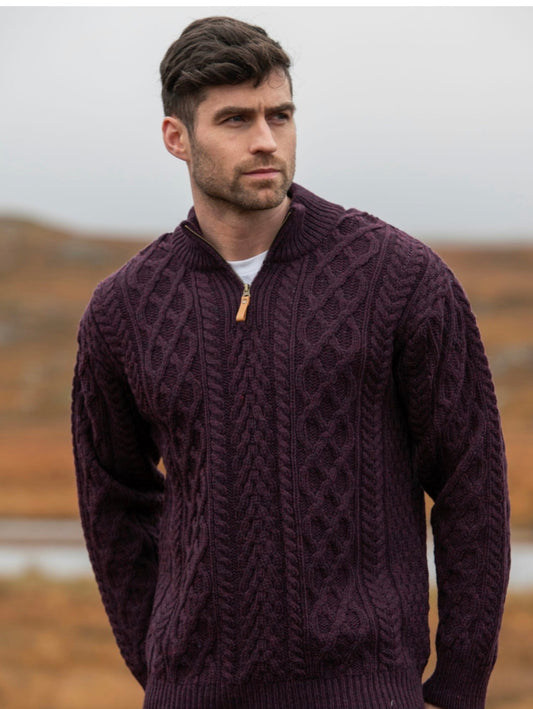 DONEGAL HALF ZIP ARAN SWEATER X4295