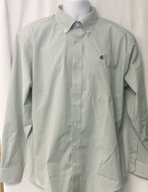 Men’s Green Striped Dress Shirt with embroidered Shamrock