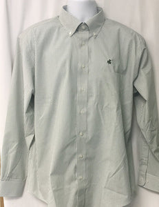 Men’s Green Striped Dress Shirt with embroidered Shamrock