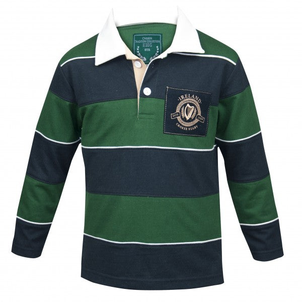 CROKER Kids Green & Navy Striped Rugby Jersey