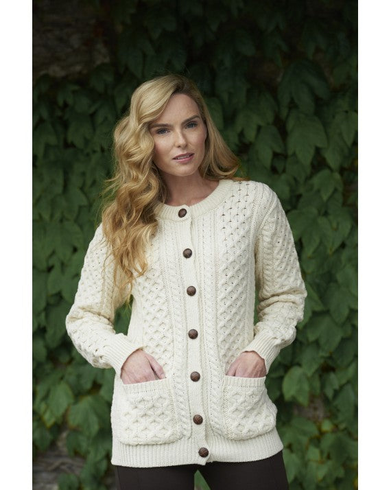 Aran Crafts Merino Wool Traditional Lumber Cardigan - Ladies XP311